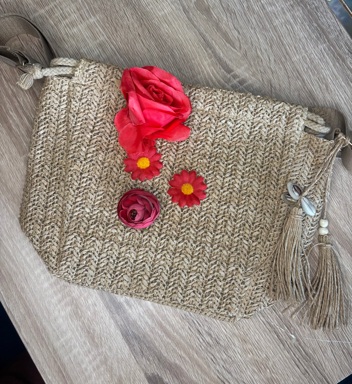 Petit sac fleurs rouges